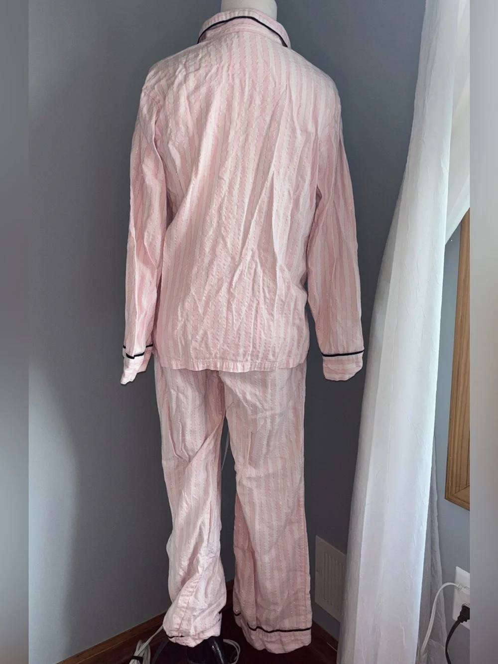 Victoria's Secret Pale Pink Pajama Set with Black Piping
